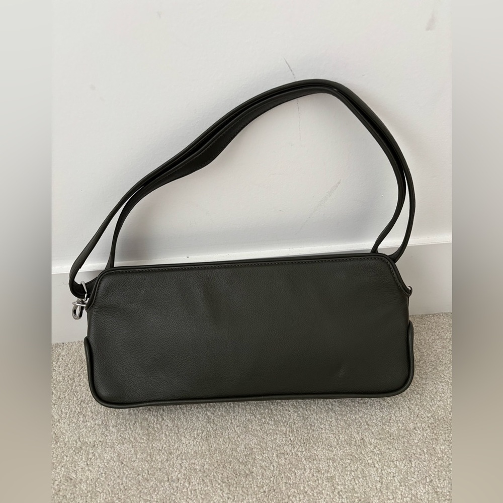 COS Forest Green Leather Baguette Shoulder Bag Minimalist Scandinavian Design